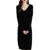 Women 100% Cashmere Wool Dress Sweater Long High-Grade Knitted V-Neck Pullover Solid Wool Dress