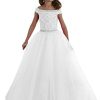 Girls' Off The Shoulder Pageant Dresses Tulle Aline Princess Prom Dress Formal Ball Gowns TF017