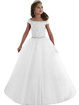 Girls' Off The Shoulder Pageant Dresses Tulle Aline Princess Prom Dress Formal Ball Gowns TF017