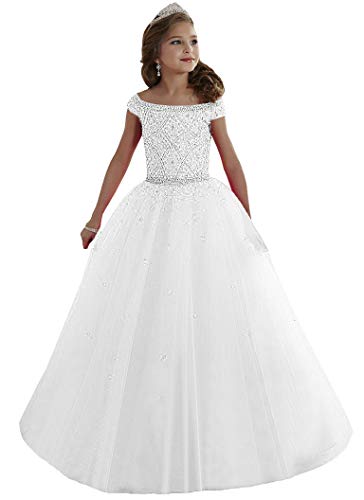 Girls' Off The Shoulder Pageant Dresses Tulle Aline Princess Prom Dress Formal Ball Gowns TF017