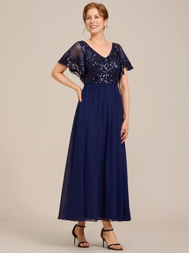31GuGnoPxlL.jpg Women's Formal Dress V-Neck Sequin Applique Ruffles Sleeves Backless A-Line Evening Dresses 01583