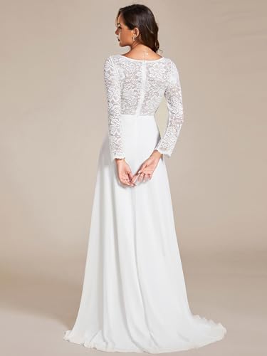 31HRV15HBJL.jpg Women's Classic Lace V-Neck Long Sleeves Sweep Train Wedding Dress 01925-PH