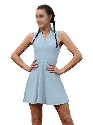 2pcs Tennis Dress Suit Solid Sleeveless Turn-Down Collar Badmintan Golf Tennis Dresses