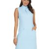 31IHTmeH7qL.jpg Sun Protective UPF 50+ Icefil Cooling Mini Check Sleeveless Mock Neck Dress w Pockets - 58754 Blue/White Mini Check M