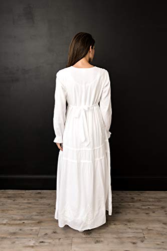 31J7e0yuzL.jpg Women's Modest White Full Length Long Sleeve Cotton Special Occasion Dress with Button Down Front
