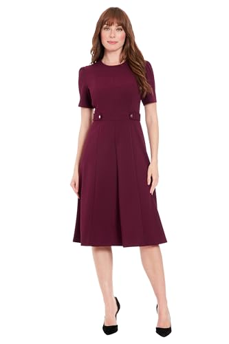 31JQtMAFkL.jpg Women's Short Sleeve Crepe Fit and Flare Midi with Waist Button Detail
