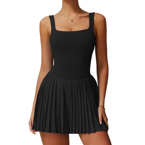 Tennis Skirt with Inner Lining Golf Pleated Skirt Suit Double Layer Design Dresses Workout Dress with Pockets