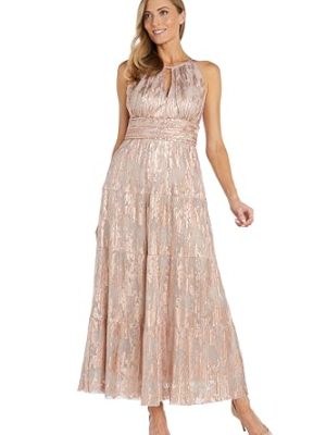 Women's Metallic Bloom Pleated Maxi Dress