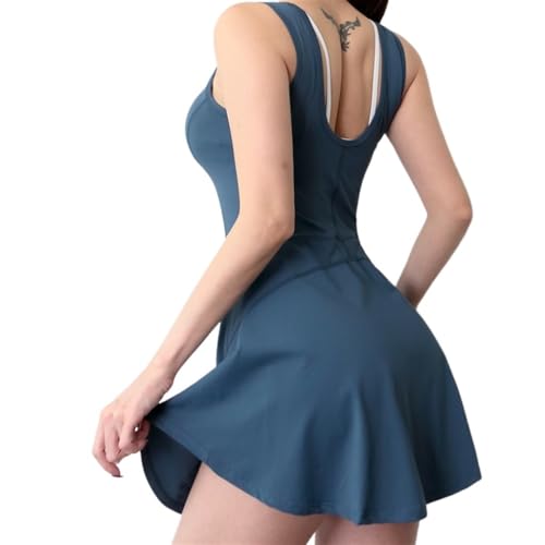 31M0HxHdbL.jpg Tennis Skirt Tennis Dress Sports Dress Anti-Glare U-Shaped Halter -Piece Yoga Suit, Breathable and Quick-Drying