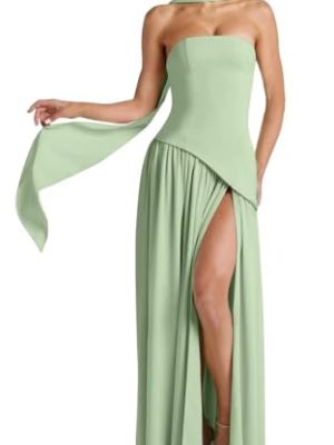 Strapless Bridesmaid Dress with Scarf Chiffon Long Prom Dresses Evening Dress