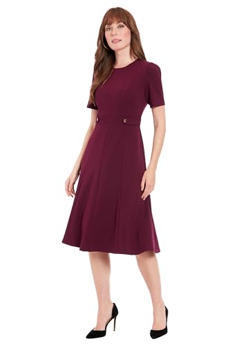 31NWeLUMXtL.jpg Women's Short Sleeve Crepe Fit and Flare Midi with Waist Button Detail