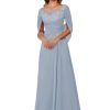 Lace Long Mother Dress for Women with Pleated Sequin Cape Scoop Illusion Chiffon Formal Dresses RA035