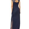 Women's Long Cap Sleeve Side Ruched Gown (Petite and Regular Sizes)