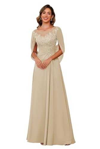 31RgFjQJgwL.jpg Lace Appliques Mother of The Bride Dress for Women Long Chiffon Cape Sleeve Lace Mother Groom Dresses RO209
