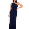 Women's One Shoulder Jersey Dress, Red Wine, 8