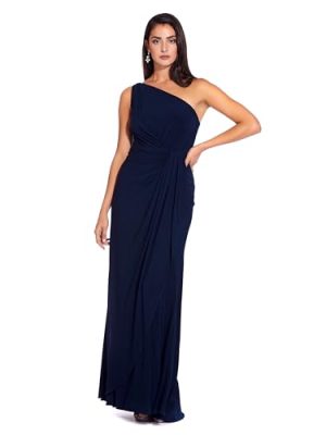 Women's One Shoulder Jersey Dress, Red Wine, 8