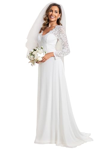 31TfodcGKGL.jpg Women's Classic Lace V-Neck Long Sleeves Sweep Train Wedding Dress 01925-PH