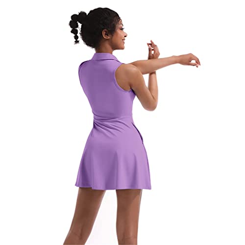 2pcs Tennis Dress Suit Solid Sleeveless Turn-Down Collar Badmintan Golf Tennis Dresses