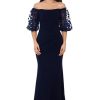Women's Illusion Sleeve Off The Shoulder Long Dress (Reg and Petite)