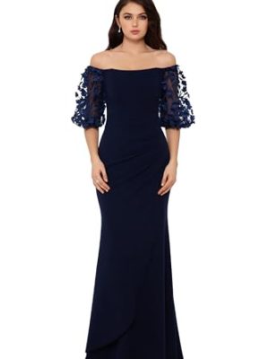 Women's Illusion Sleeve Off The Shoulder Long Dress (Reg and Petite)