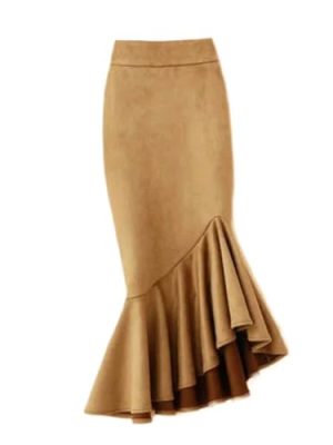 Long Mid- Skirt Women Size Mermaid Style Ladies Waist Ruffles Winter Skirts