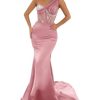 31X1GzOZQeL.jpg Sequin Beaded Mermaid Prom Dresses Long Sexy One Shoulder Satin Tulle Formal Evening Party Gowns with Train 2024