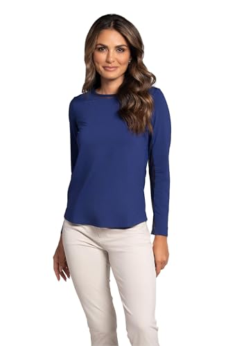 IBKUL Athleisure Wear Sun Protective UPF 50 Icefil Cooling Tech Long Sleeve Crew Neck Top with Under Arm Mesh – 83000 Red Solid