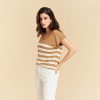 Women's Silk Cashmere Classics V-Neck Striped T-Shirt Loose Casual Summer Tee
