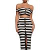 Women Stripe Off Shoulder Crop Top and High Waist Skirt Two Piece Sets Celebrity Evening Club Party Outfits