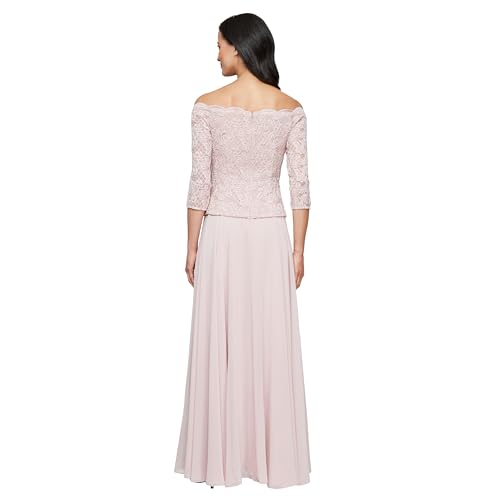 31fJt53u6dL.jpg Women's Long Stretch Lace Off The Shoulder Mock Mother of The Bride Dress (Petite and Regular Sizes)