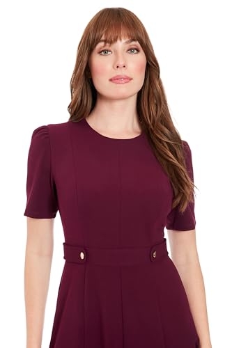 31i24WhoZHL.jpg Women's Short Sleeve Crepe Fit and Flare Midi with Waist Button Detail