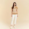Women's Silk Cashmere Classics V-Neck Striped T-Shirt Loose Casual Summer Tee