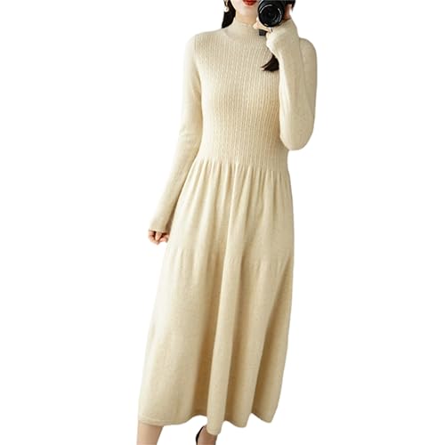 Women Pullover 100% Cashmere Wool Dress Premium Soft Knit Half Turtleneck Long Dress Sweater
