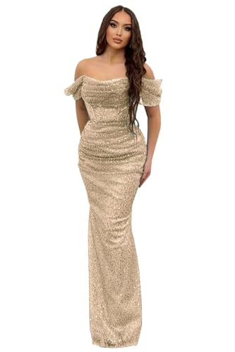 31keSU2ee2L.jpg Women's Sparkly Sequin Prom Dress Long Off Shoulder Formal Dresses 2025 Elegant Ruched Evening Gowns Glitter JA0038