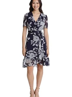 Women's Faux Wrap Dress with Ruffle Skirt Occasion Shower Office Career