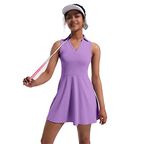 2pcs Tennis Dress Suit Solid Sleeveless Turn-Down Collar Badmintan Golf Tennis Dresses