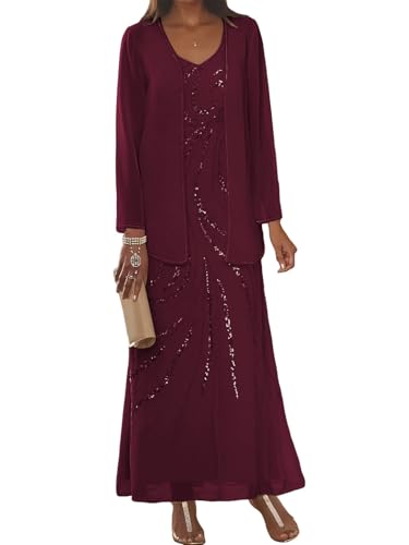 Chiffon Long Mother of The Bride Dress 2025 Sequin Wedding Guest Dress with Jacket CY134