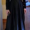 Women's Sparkly Sequin Prom Ball Gown with Pockets Long Sleeve Satin Formal Evening Dress with Slit YMS224