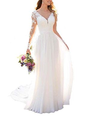 Wedding Dresses for Bride 2025 with Lace Appliques Chiffon A Line Women Dress Long Sleeves Beach Bride Dress