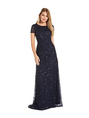 Women's Short-Sleeve All Over Sequin Gown