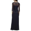 Women's Long A-line Mother of The Bride Dress with Illusion Neck and Sleeves (Petite and Regular Sizes)