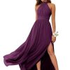 Halter Bridesmaid Dresses with Slit Chiffon Formal A Line Evening Gown for Women Long 2025 Flowy JA0095
