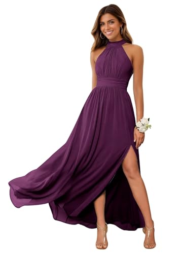 31tSOwhCYbL.jpg Halter Bridesmaid Dresses with Slit Chiffon Formal A Line Evening Gown for Women Long 2025 Flowy JA0095