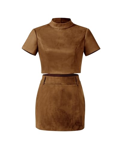 Women's Grace Faux Suede Crop Top and Mini Skirt Set