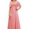 Short Sleeves Plus Size Mother of The Bride Dresses for Curvy Women V Neck Formal Dresses with Pockets YZTS224
