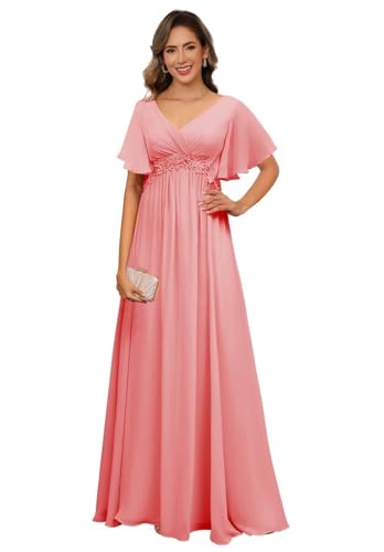 31uv-ZXDpJL.jpg Short Sleeves Plus Size Mother of The Bride Dresses for Curvy Women V Neck Formal Dresses with Pockets YZTS224