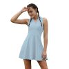 2pcs Tennis Dress Suit Solid Sleeveless Turn-Down Collar Badmintan Golf Tennis Dresses