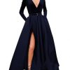 31vxYu9x4WL.jpg Women's Sparkly Sequin Prom Ball Gown with Pockets Long Sleeve Satin Formal Evening Dress with Slit YZTS055