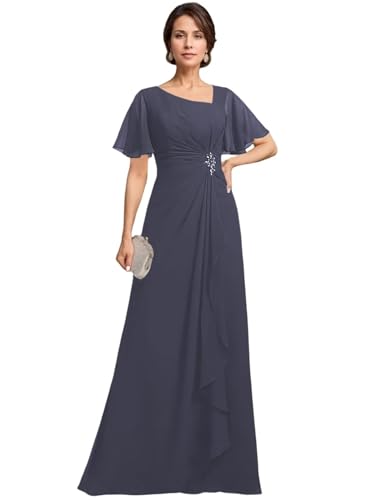 31wI47DXcCL.jpg Asymmetrical Neck Beading Mother of The Bride Dresses Long Ruffle Chiffon Formal Evening Gowns with Pockets 2025