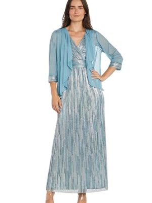 31wQjI4vhtL.jpg Elegant Two-Piece Matte Chiffon Jacket Dress W/Crinkle Surplice Bodice & 3/4 Sleeves